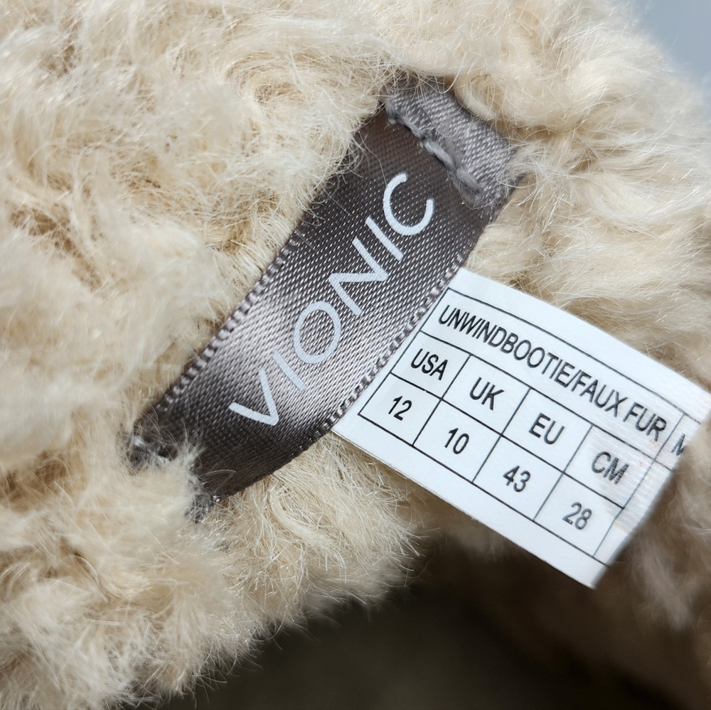 Vionic Unwind Tan Suede Faux Shearling Notched Sides Pull-On Flat Ankle Booties - Picture 11 of 14
